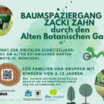 Baumspaziergang mit Zacki Zahn durch den Alten Botanischen Garten. Startpunkt ist am Spielhaus. Für Familien und Gruppen mit Kindern von 6-12 Jahren. Qr-Code einscannen und losrätseln.